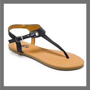 Trary Black and Tan T-Strap Sandals